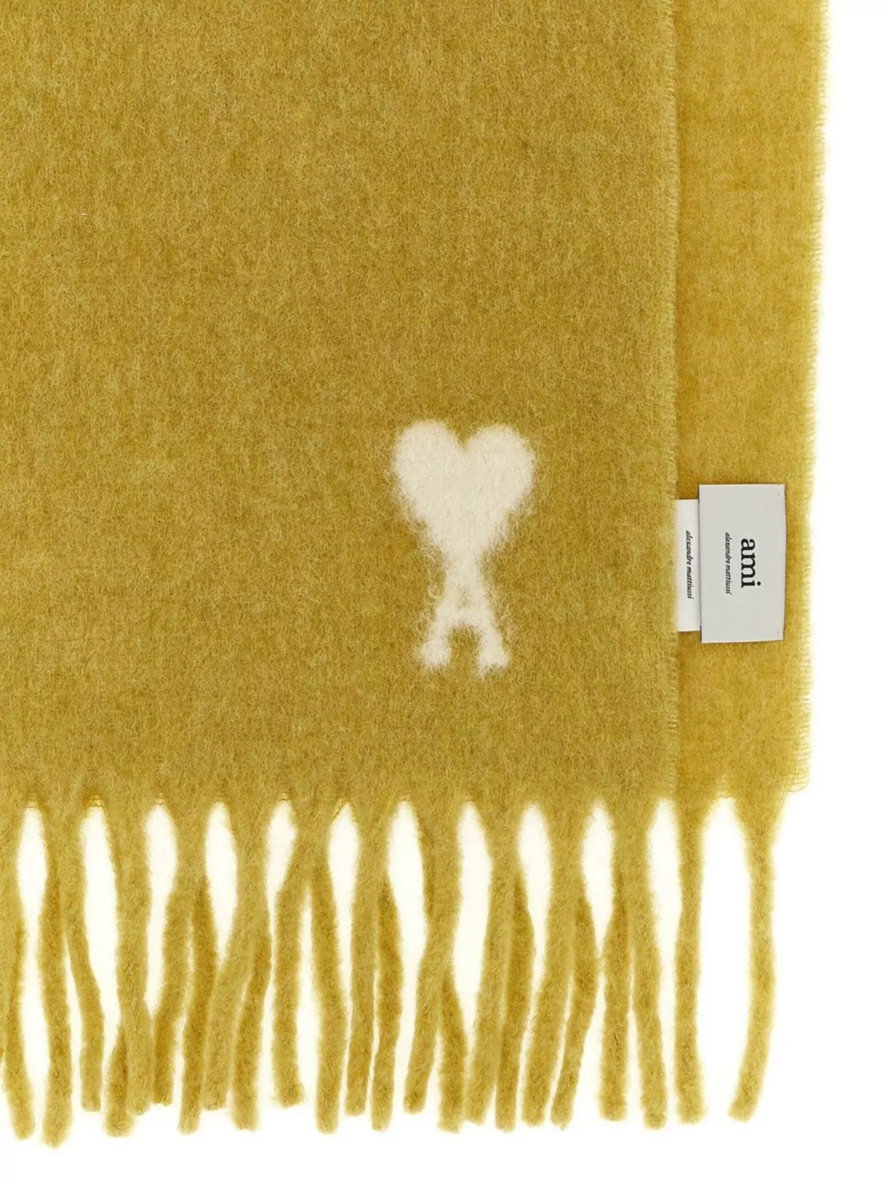 Ami Paris Heart Motif Scarf Fringed Edges