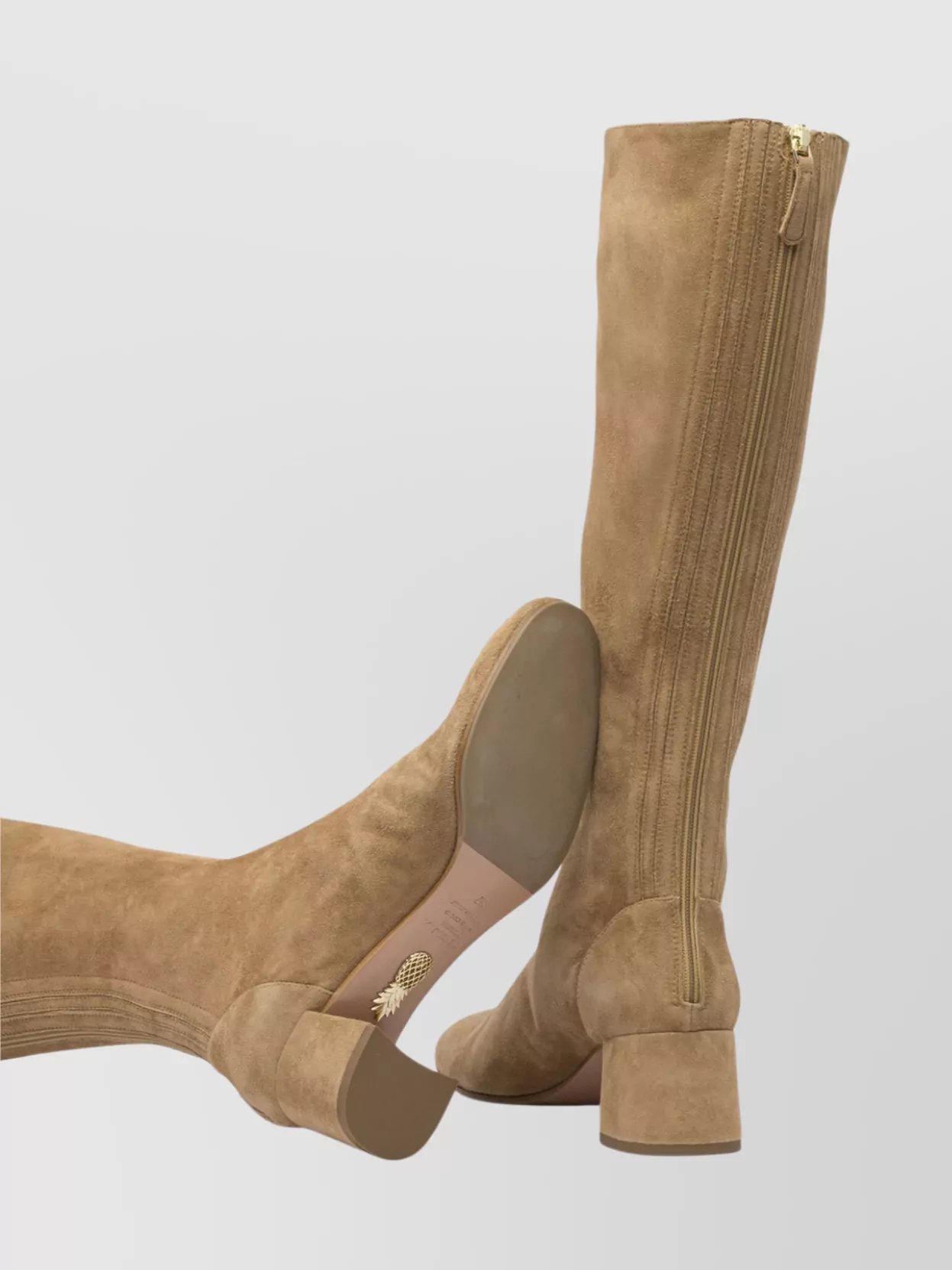Aquazzura Almond Toe Suede Knee-High Block Heel Boots
