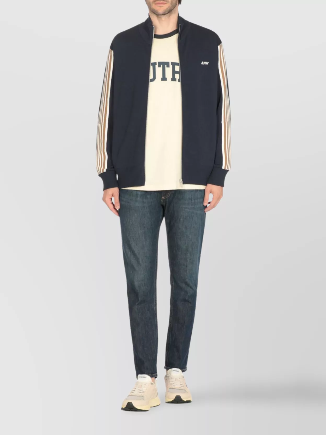 Autry Classic Leather And Mesh Panel Sneakers In Neutral