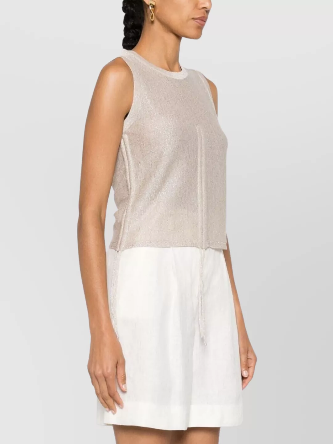 Ermanno Firenze Sleeveless Cropped Top With Metallic Ruched Tie