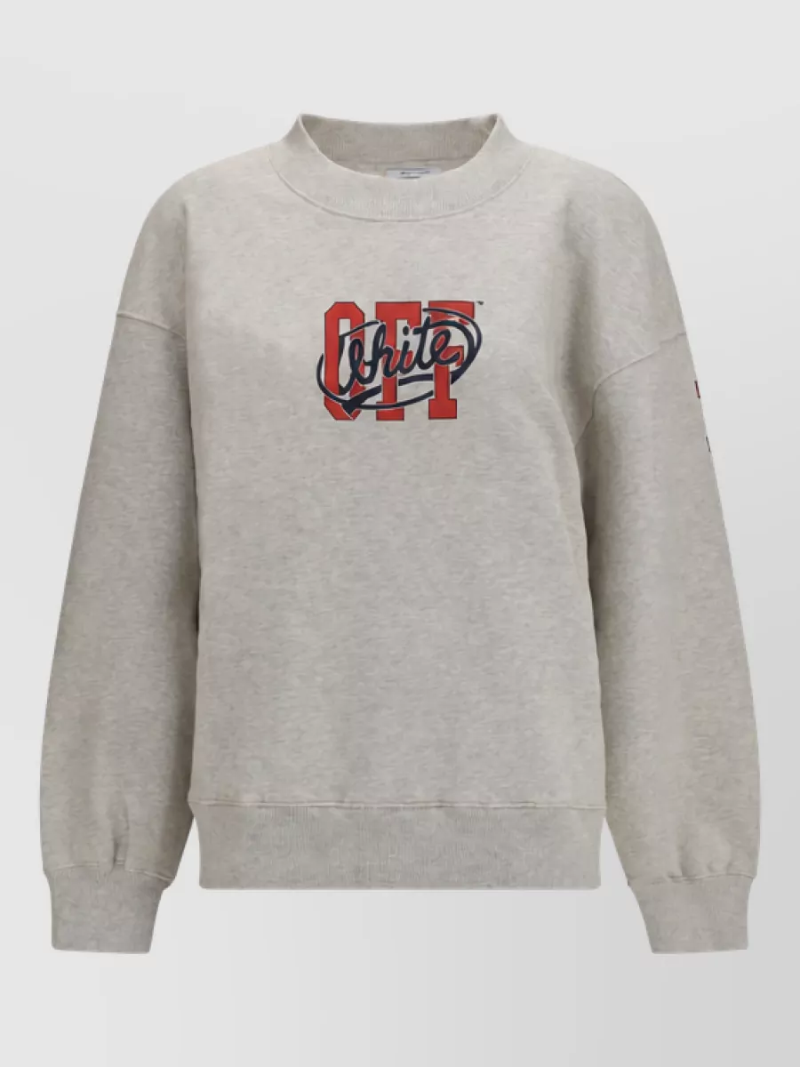 Off-white Cotton Oversized Logo Print Crewneck Sweatshirt