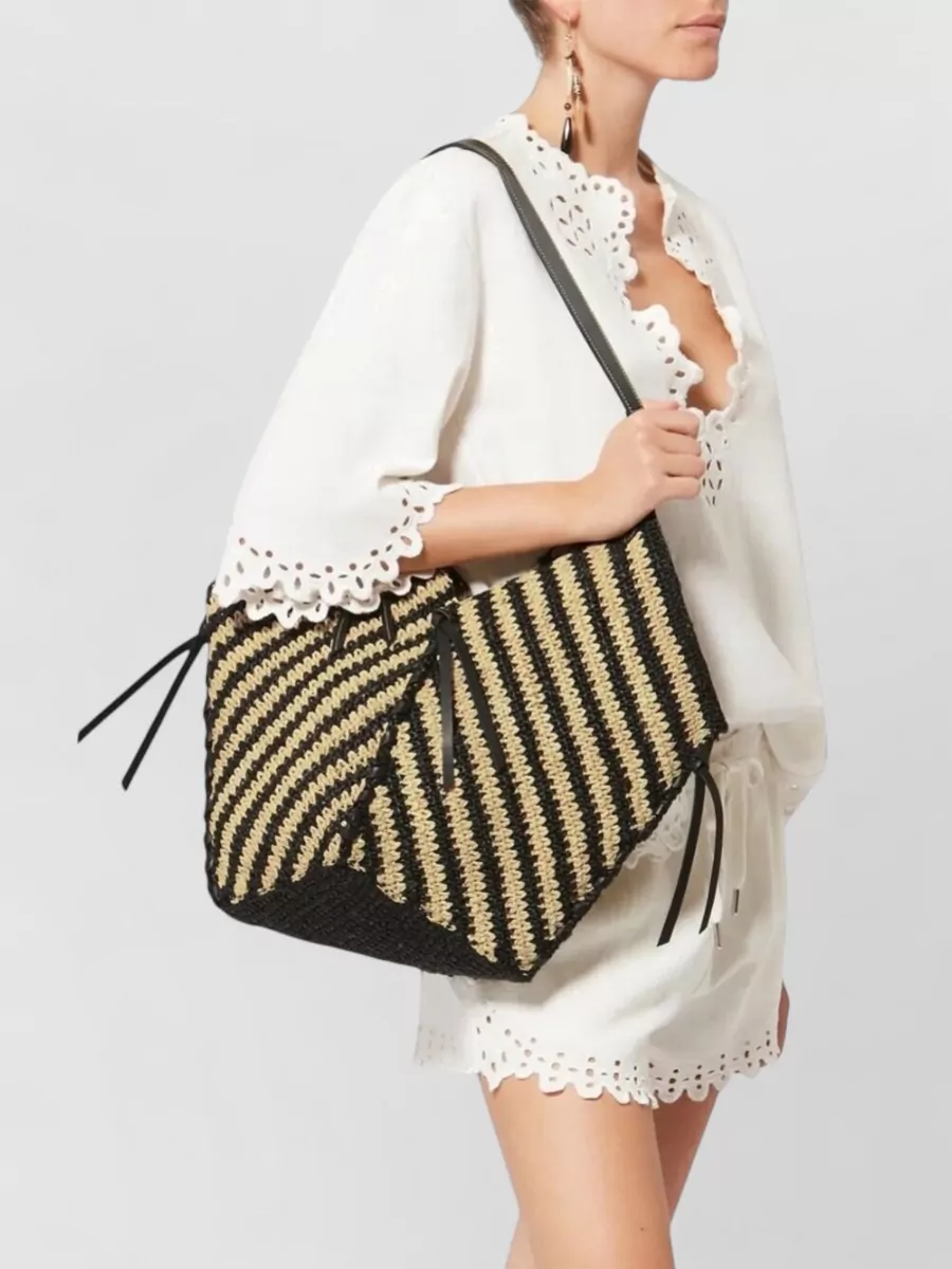 Isabel Marant Tampa Raffia Shoulder Bag Striped Tassels