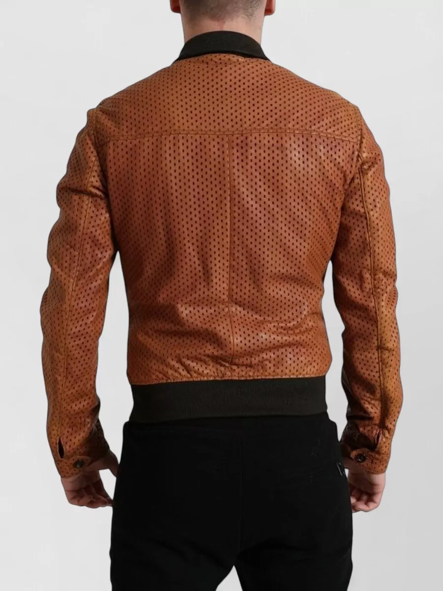 Dolce&Gabbana Lambskin Leather Perforated Bomber Jacket