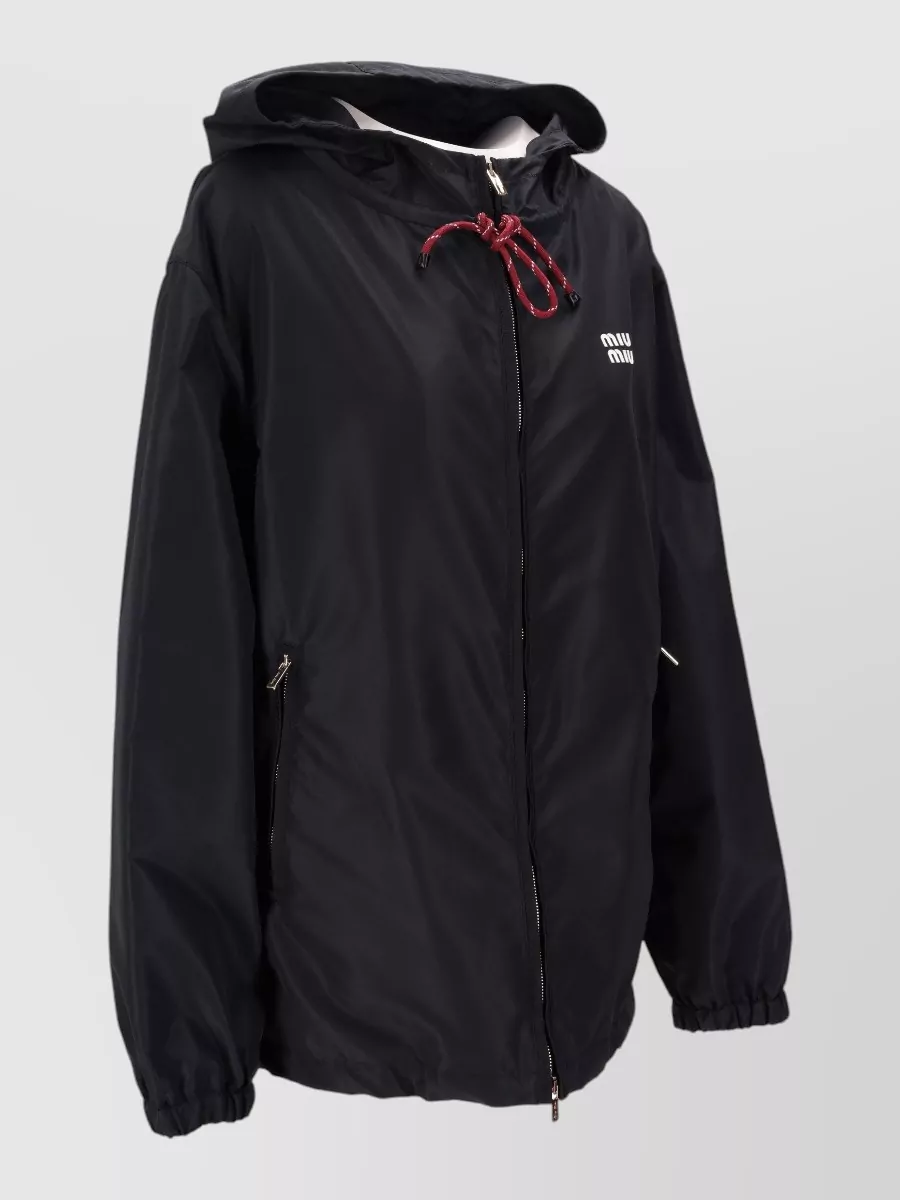 Miu Miu Technical Fabric Hooded Jacket Elastic Cuffs Pockets