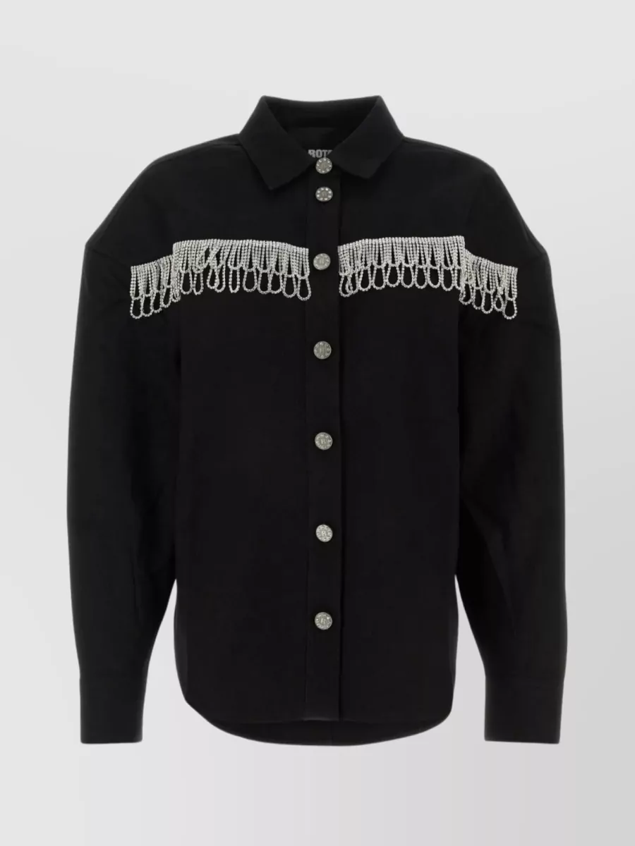 Shop Rotate Birger Christensen Embellished Cotton Oversize Shirt In Black