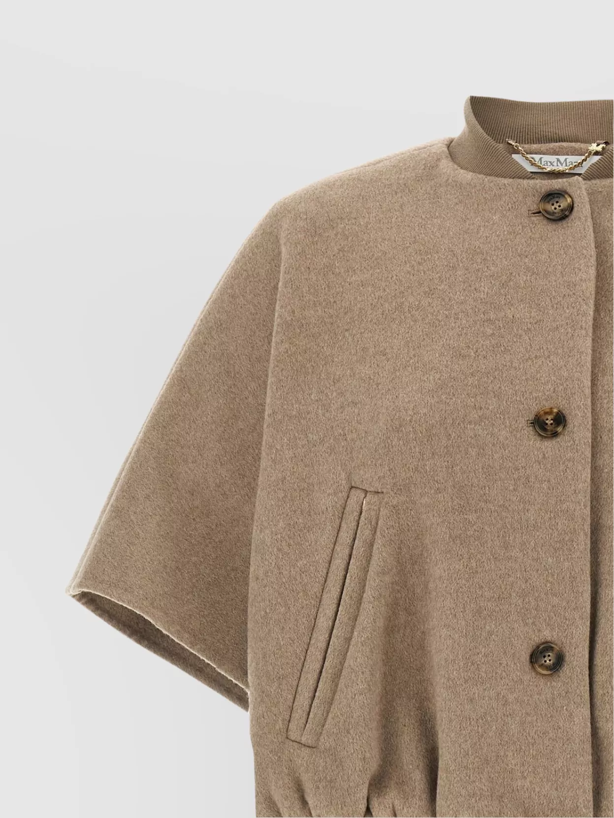 Max Mara Ribbed Hem Short Sleeve Cape With High Collar In Brown