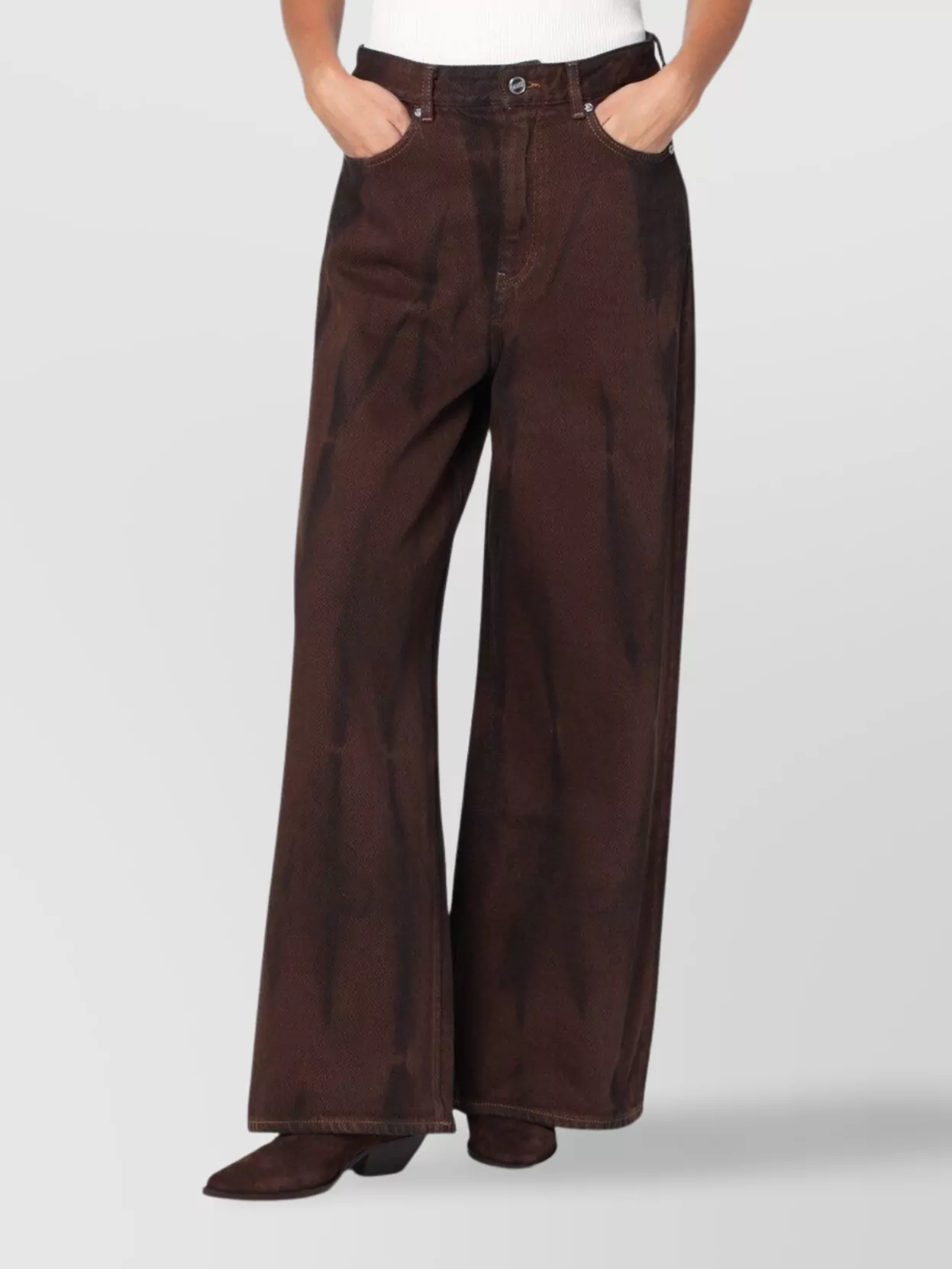 Ganni Wide Leg Jeans With Front And Back Pockets In Brown