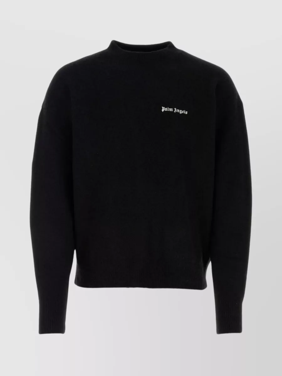 Shop Palm Angels Crew-neck Stretch Sweater In Luxurious Wool Blend In Black