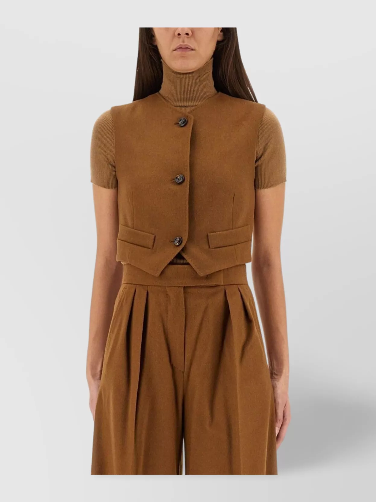Max Mara Edda Vest With Belt And Buckle Detail In Brown
