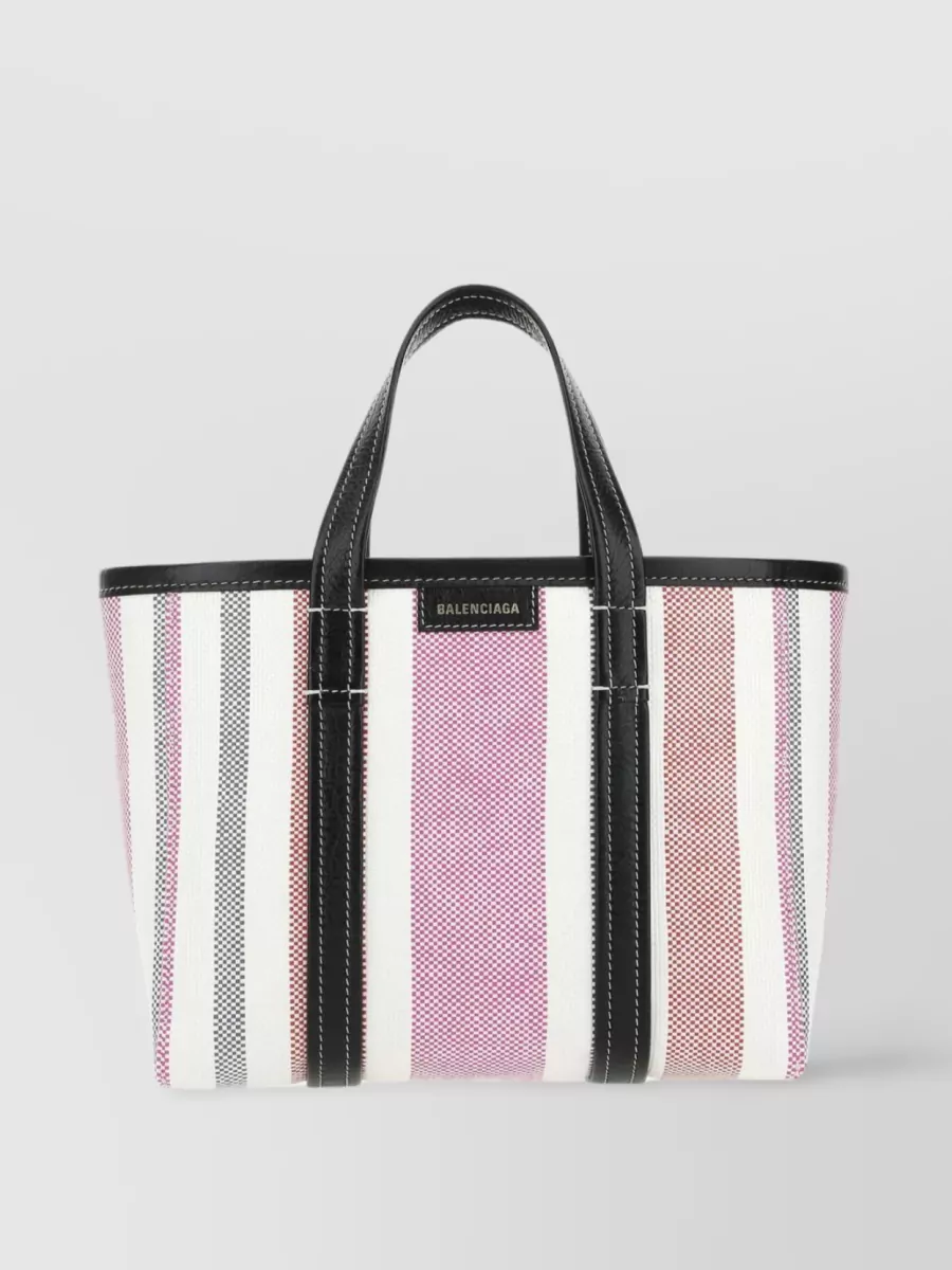 Shop Balenciaga Striped Barbes Tote Bag In Pastel