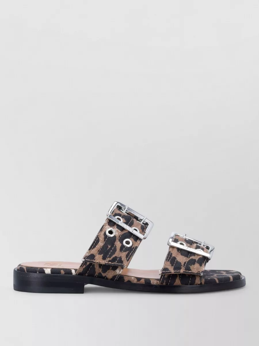 Ganni animal-print two-strap sandals