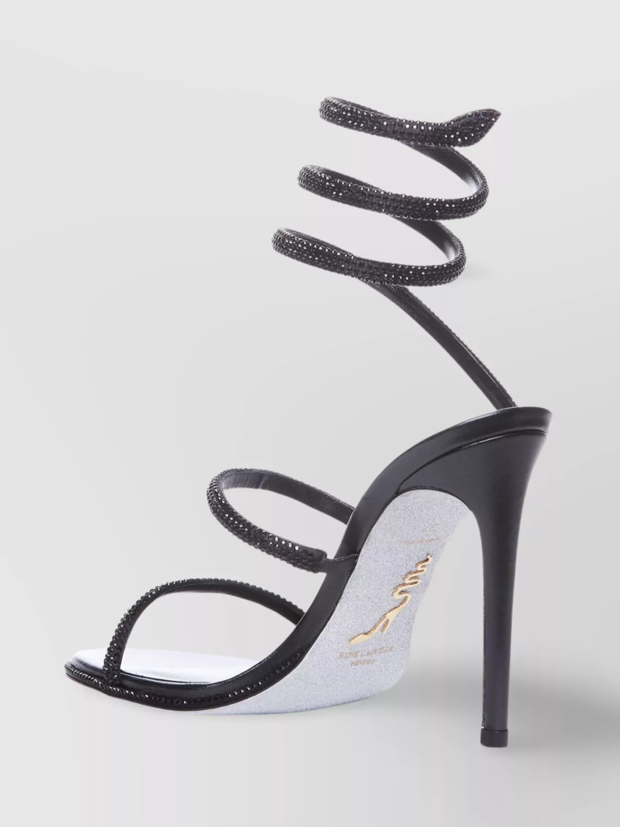 Rene Caovilla Leather Sandals With Embellished Spiral Strap