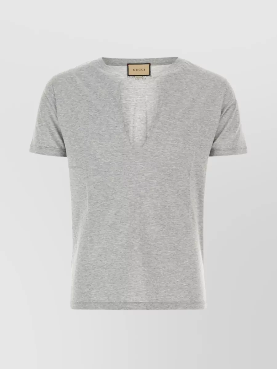 Shop Gucci Grey Cotton V-neck T-shirt