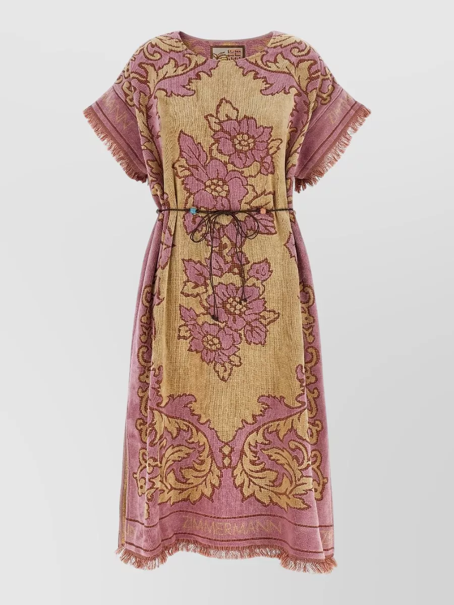 Zimmermann Cotton floral-jacquard fringed midi beach cover-up