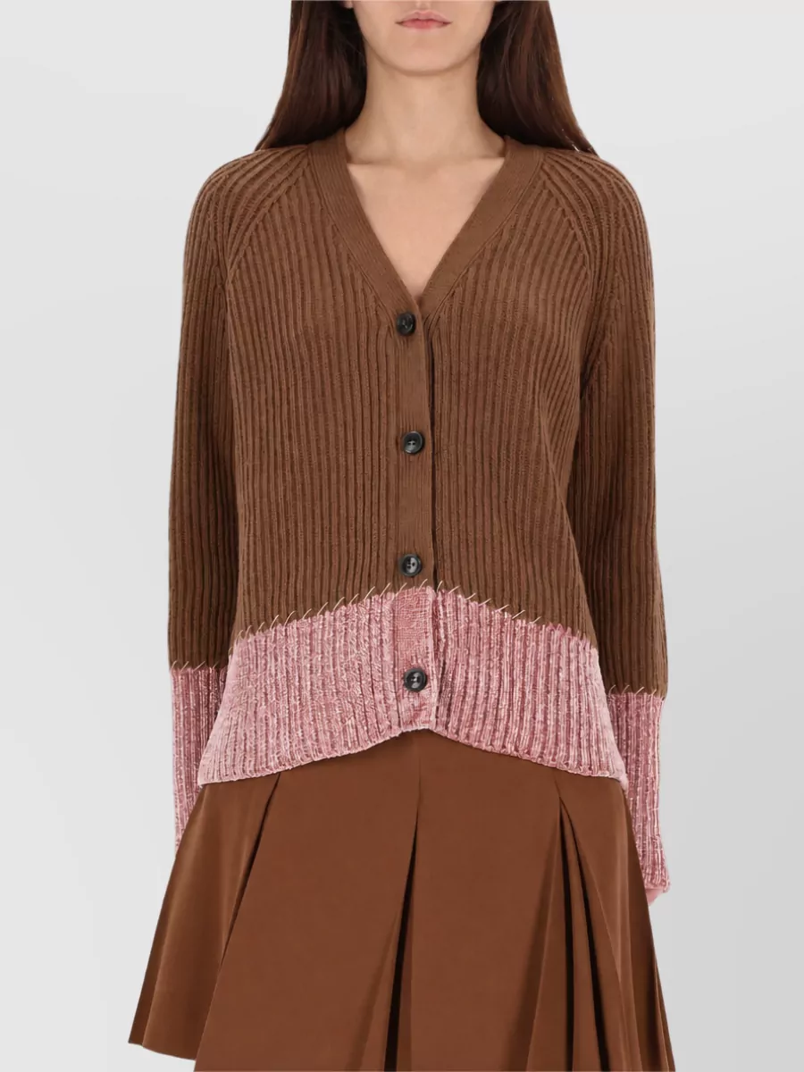 Marni Color Block V Neck Ribbed Cardigan