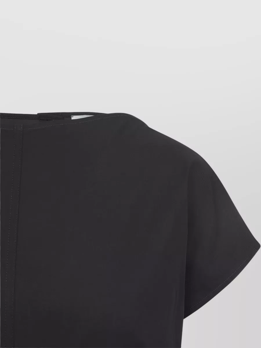 Studio Nicholson Cotton Ruched Waisted Paneled Boat Neck Short Sleeve Flared Midi Dress