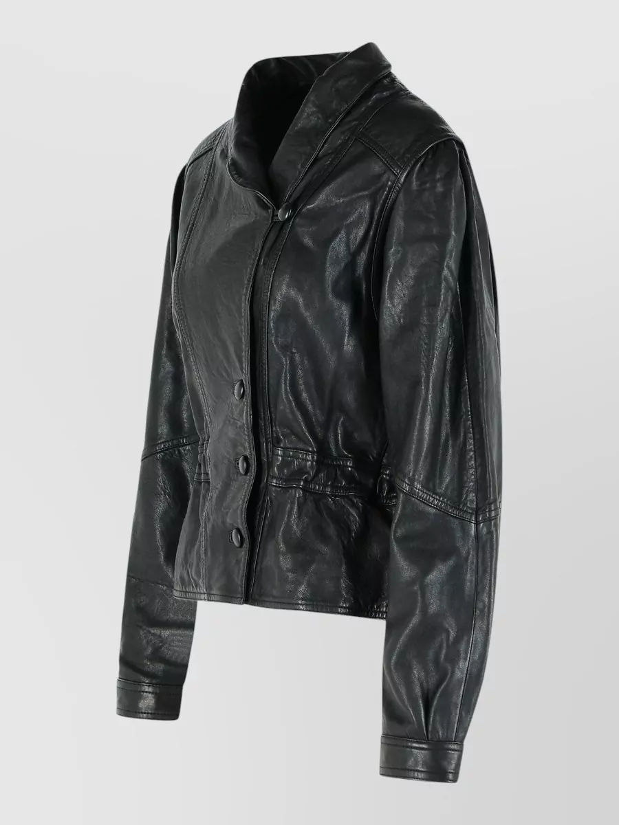 Isabel Marant Tressy Leather Jacket Collared Long Sleeves