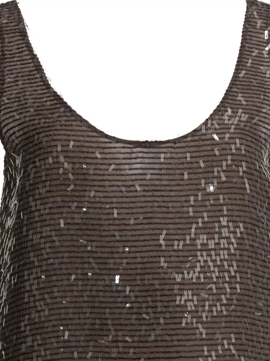 Brunello Cucinelli Sleeveless Scoop Neck Top Sequin Detail Sheer