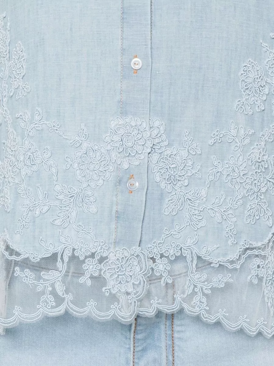 Ermanno Scervino Embroidered Cotton Linen Shirt Lace Detail