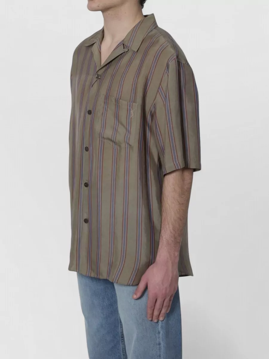 Saint Laurent Striped Cuban-Collar Short-Sleeve Shirt