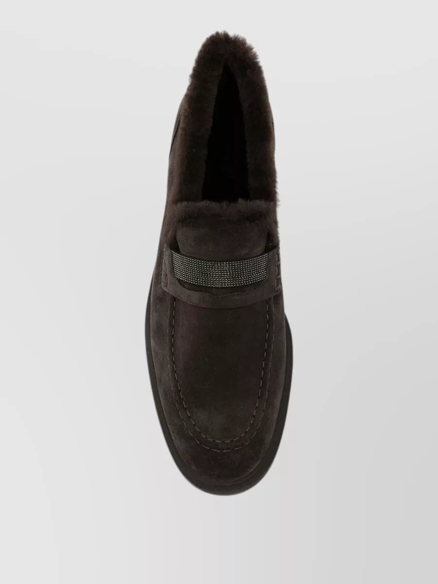 Brunello Cucinelli Suede Shearling-Lined Penny Loafers