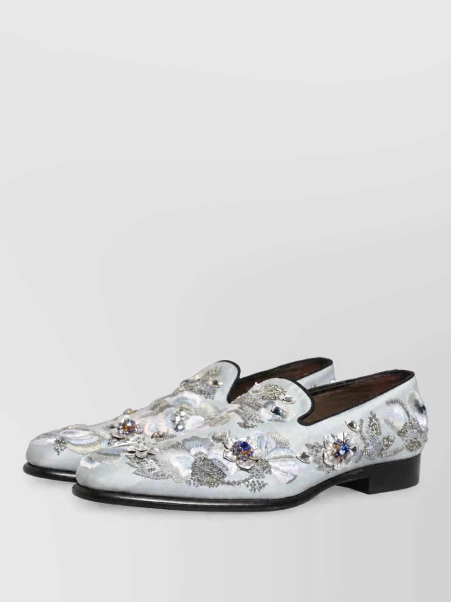 Dolce&Gabbana Leather Floral Embellished Slippers