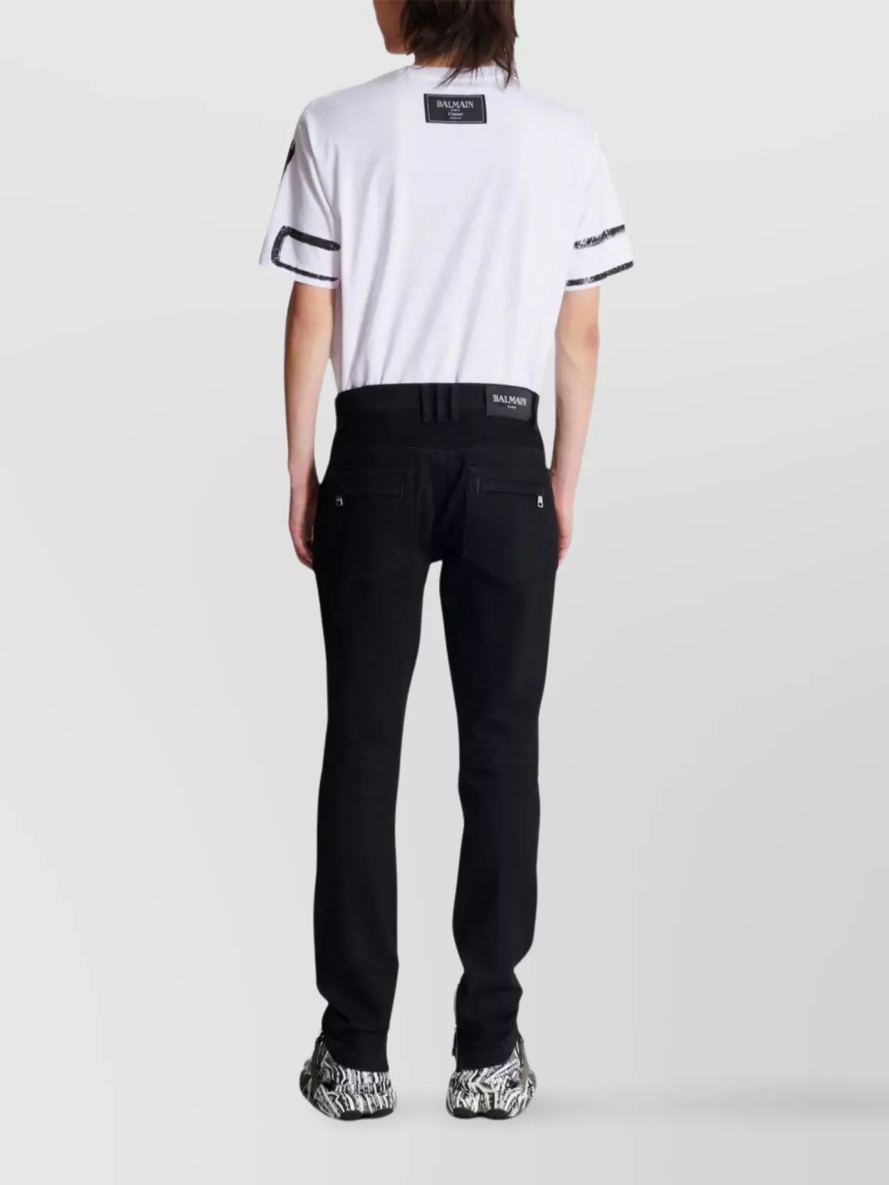 Shop Balmain Slim Biker Jeans Zipper Pockets In Black