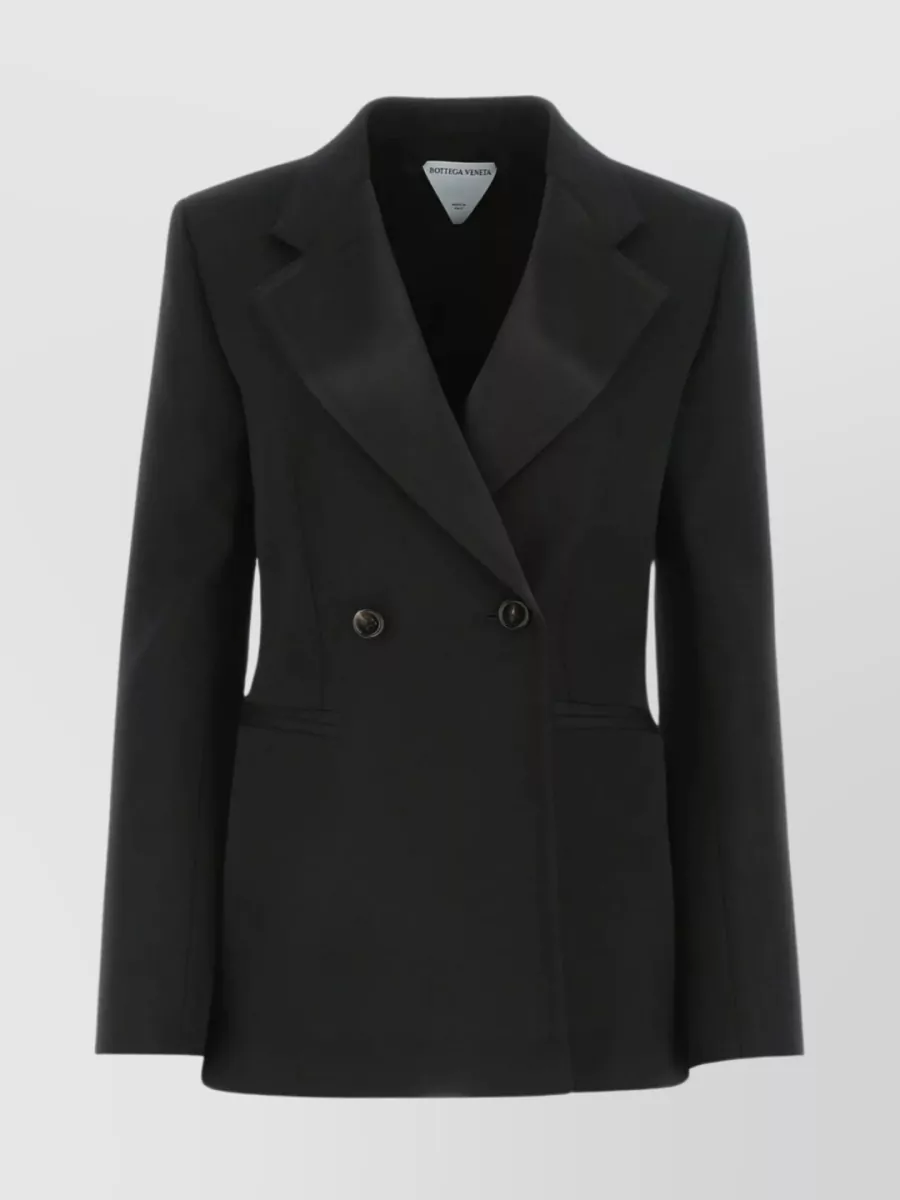 Shop Bottega Veneta Tailored Wool Blazer With Double-breasted Design In Black