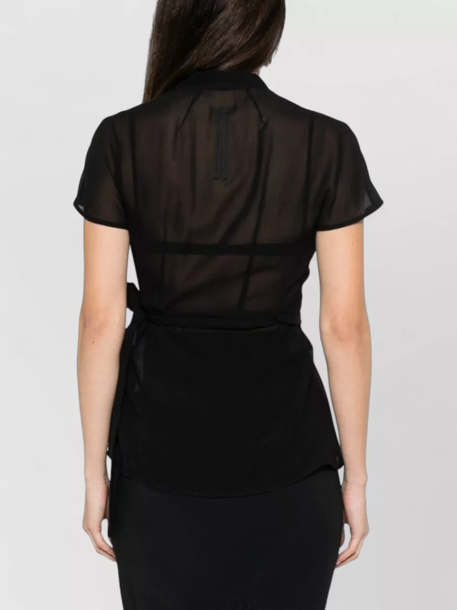 Rick Owens Sheer Wrap Top Short Sleeves Tie Detail