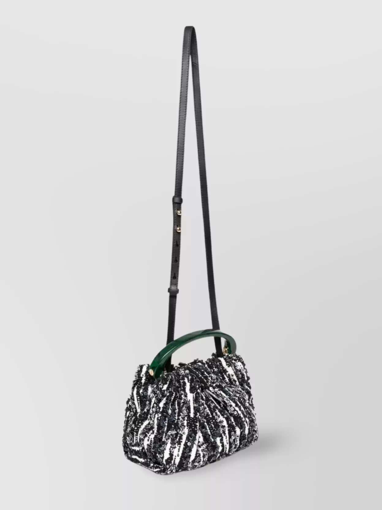 Dries Van Noten Small Pleated Jacquard With Resin Handle Bags In Black