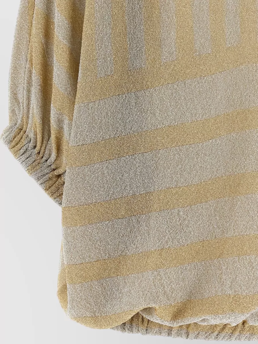 Nude Striped Cutout Short-Sleeve Blouse