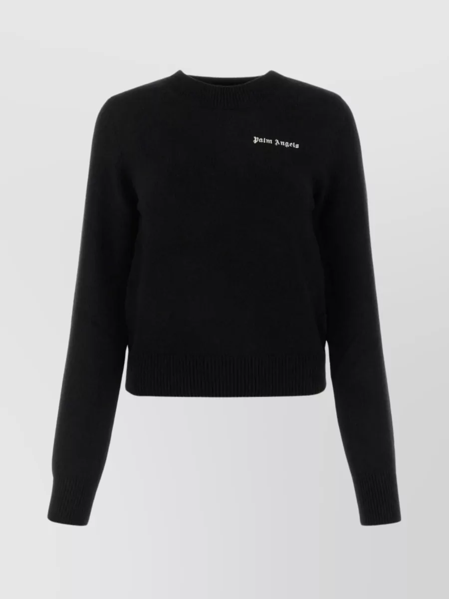 Shop Palm Angels Cropped Hem Wool Blend Sweater In Black