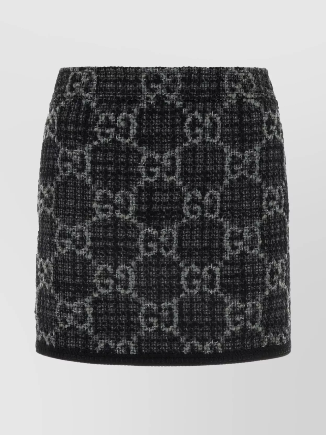 Shop Gucci Textured Tweed Skirt With Frayed Hem In Grey