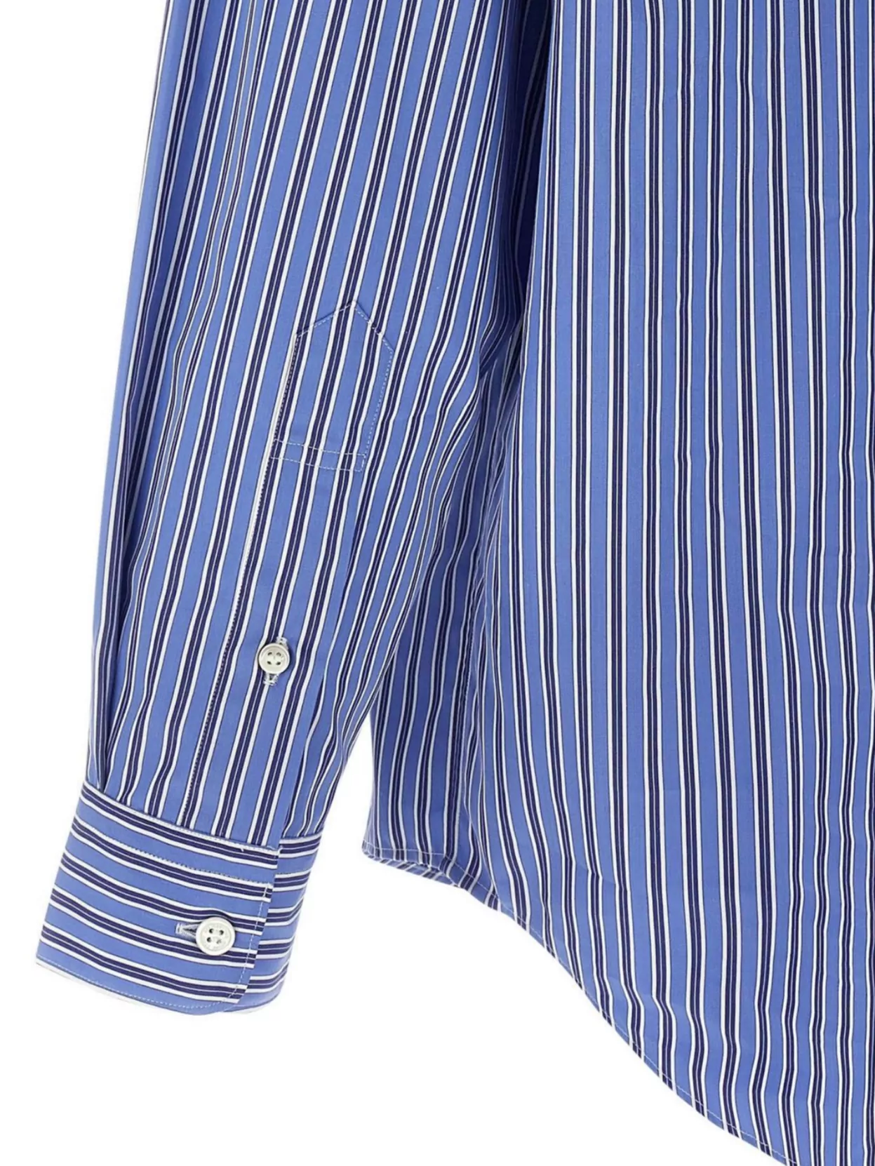 Comme Des Garçons Striped Shirt With Graphic Patches And Collar