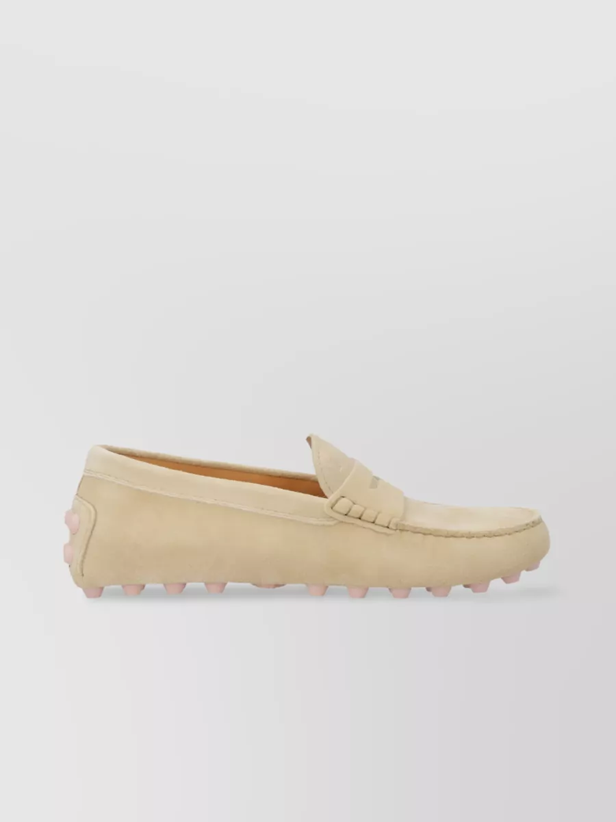 Shop Tod's Gommini Calf Leather Almond Toe Slip-on Loafers In Cream