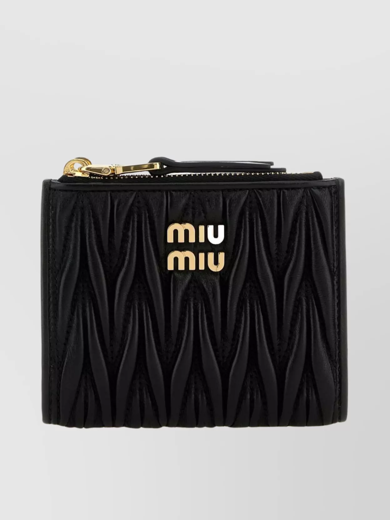 Miu Miu Quilted Leather Wallet Gold-tone Hardware In Black