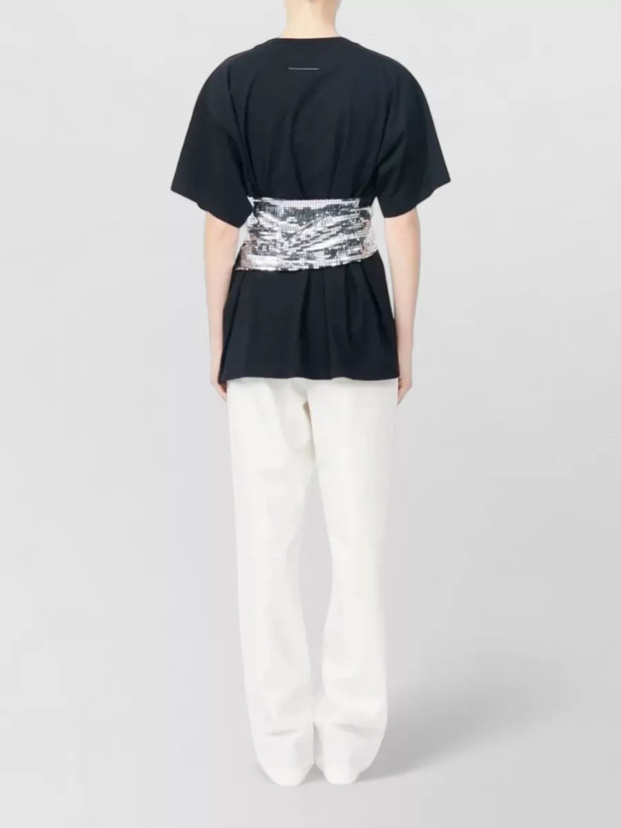 Mm6 Maison Margiela Sequin Sweater Crew Neck Belt Detail