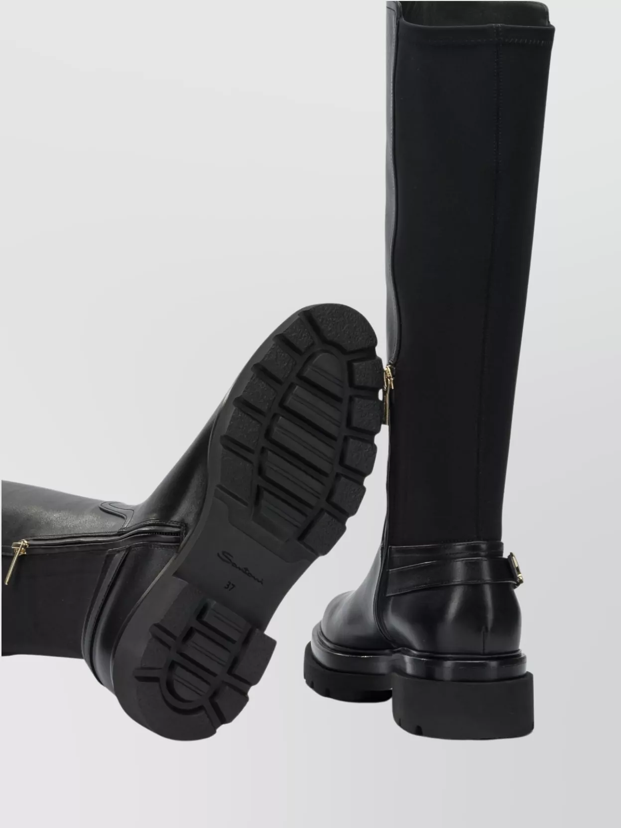 Santoni Knee-High Leather Boots Featuring Buckle Detail