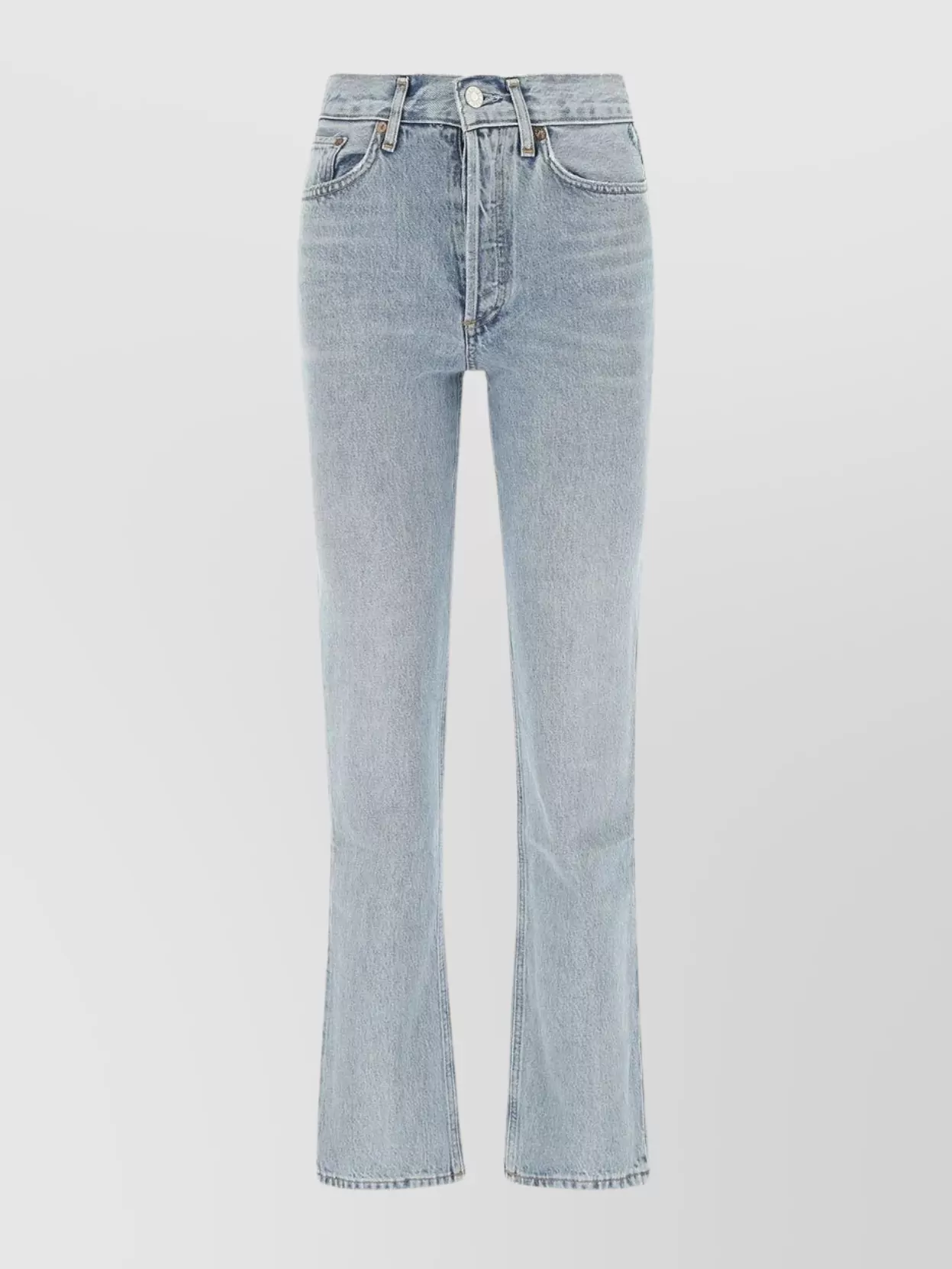 Shop Agolde Stonewashed Lana Denim Trousers With Stitched Back Pockets In Grey