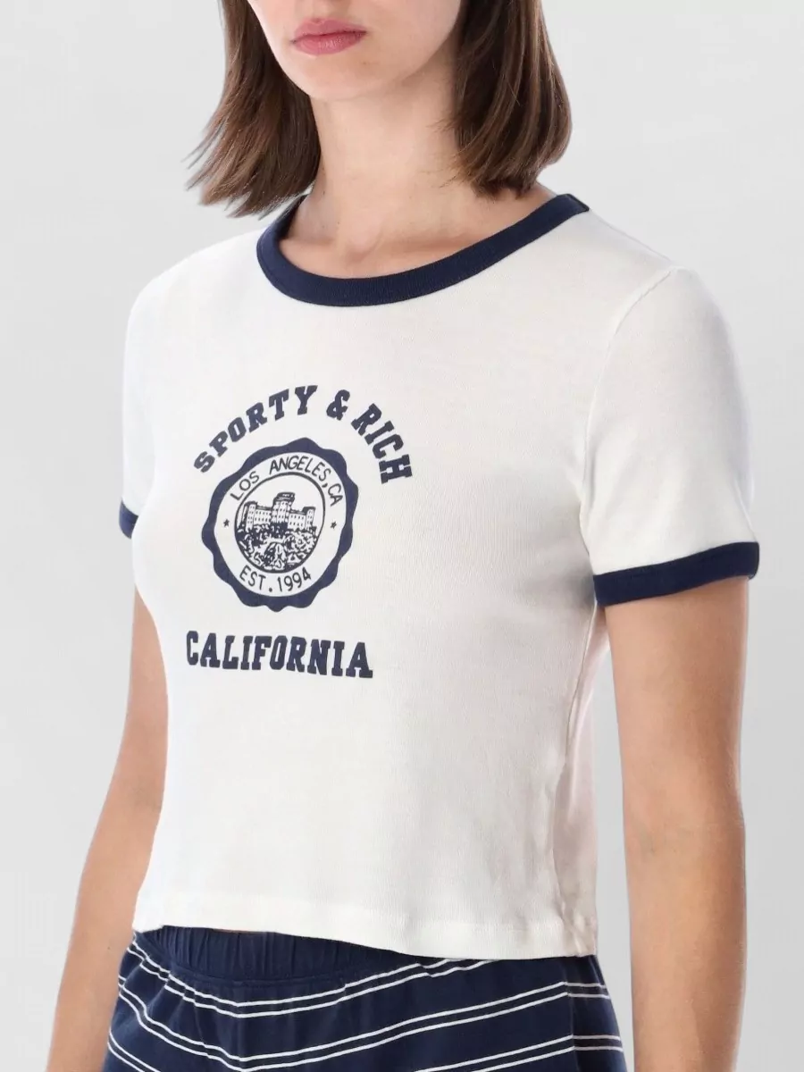Sporty & Rich Cotton Logo-Print Ringer T-Shirt