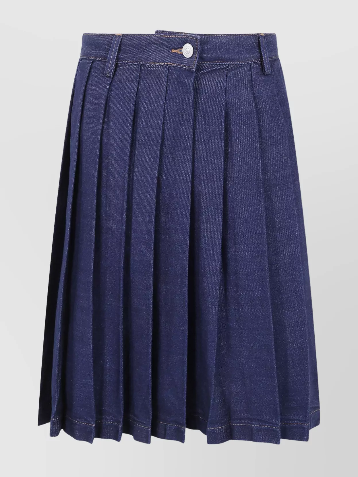 7 For All Mankind Midi Skirt With Pleats And Buttons In Blue