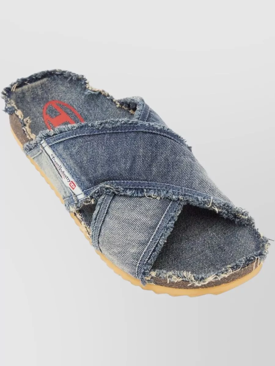 Diesel Nylon Sandals Flat Sole Frayed Edges Open Toe