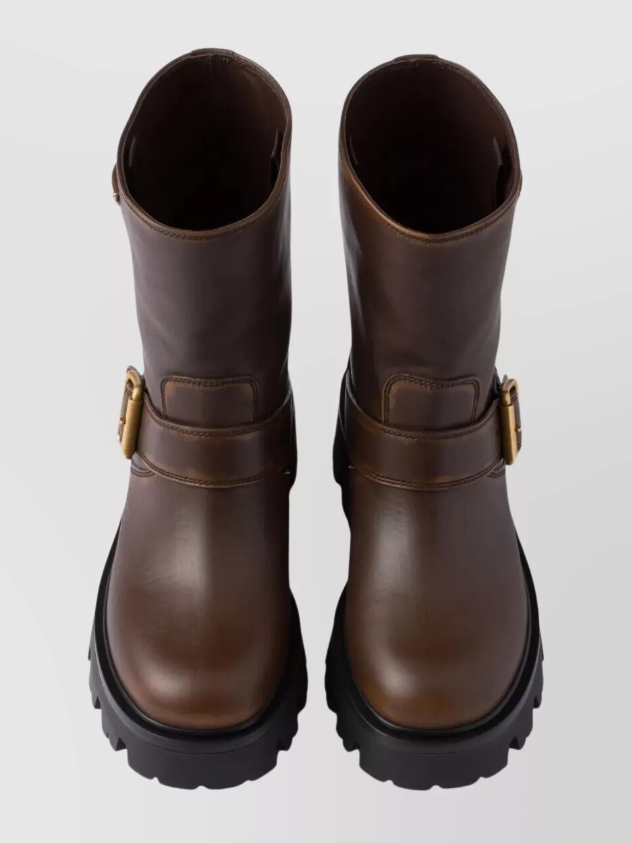 Prada Leather Booties Featuring Chunky Sole In Brown