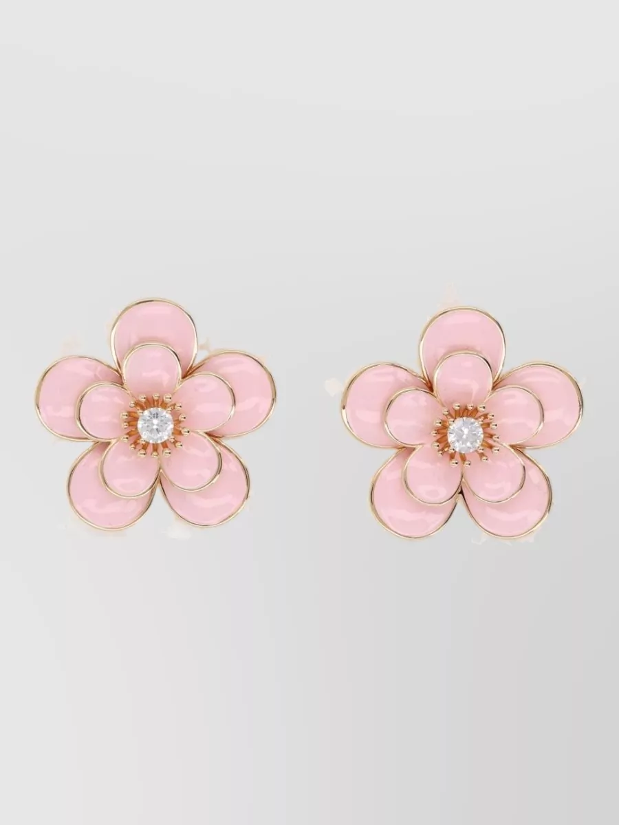 Self-Portrait floral brass earrings