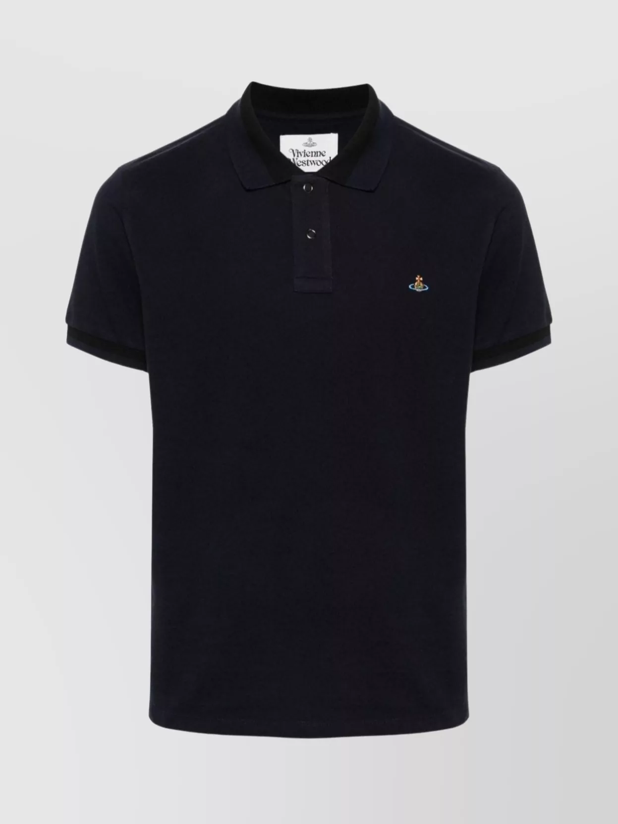 Shop Vivienne Westwood Classic Black Piqué Polo With Striped Collar In Blue