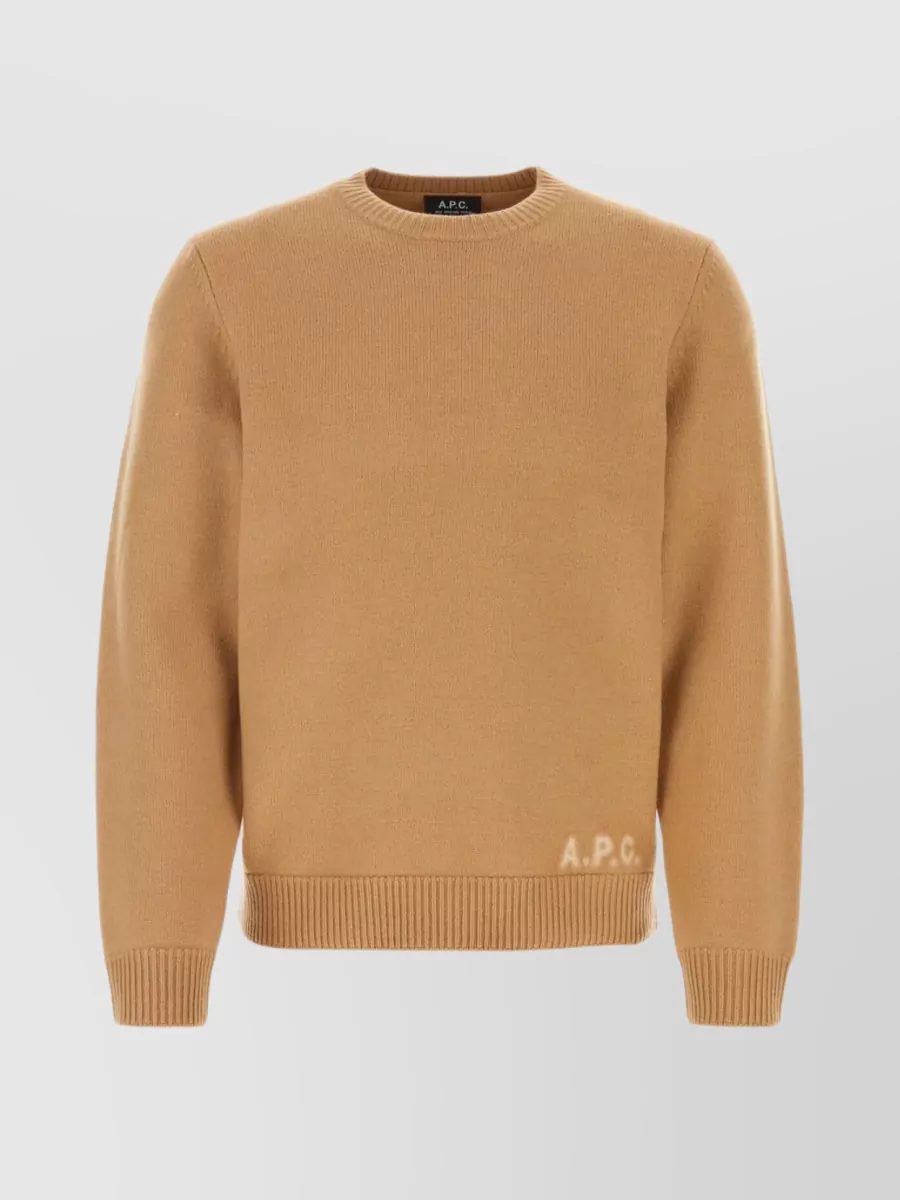 Shop Apc Ribbed Wool Crew-neck Sweater In Beige