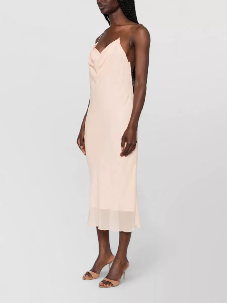 Mugler Silk Cowl Neck Backless Sleeveless Midi Dress