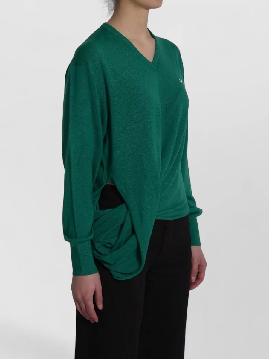 Loewe Wool Ribbed V-Neck Asymmetric Wrap Sweater