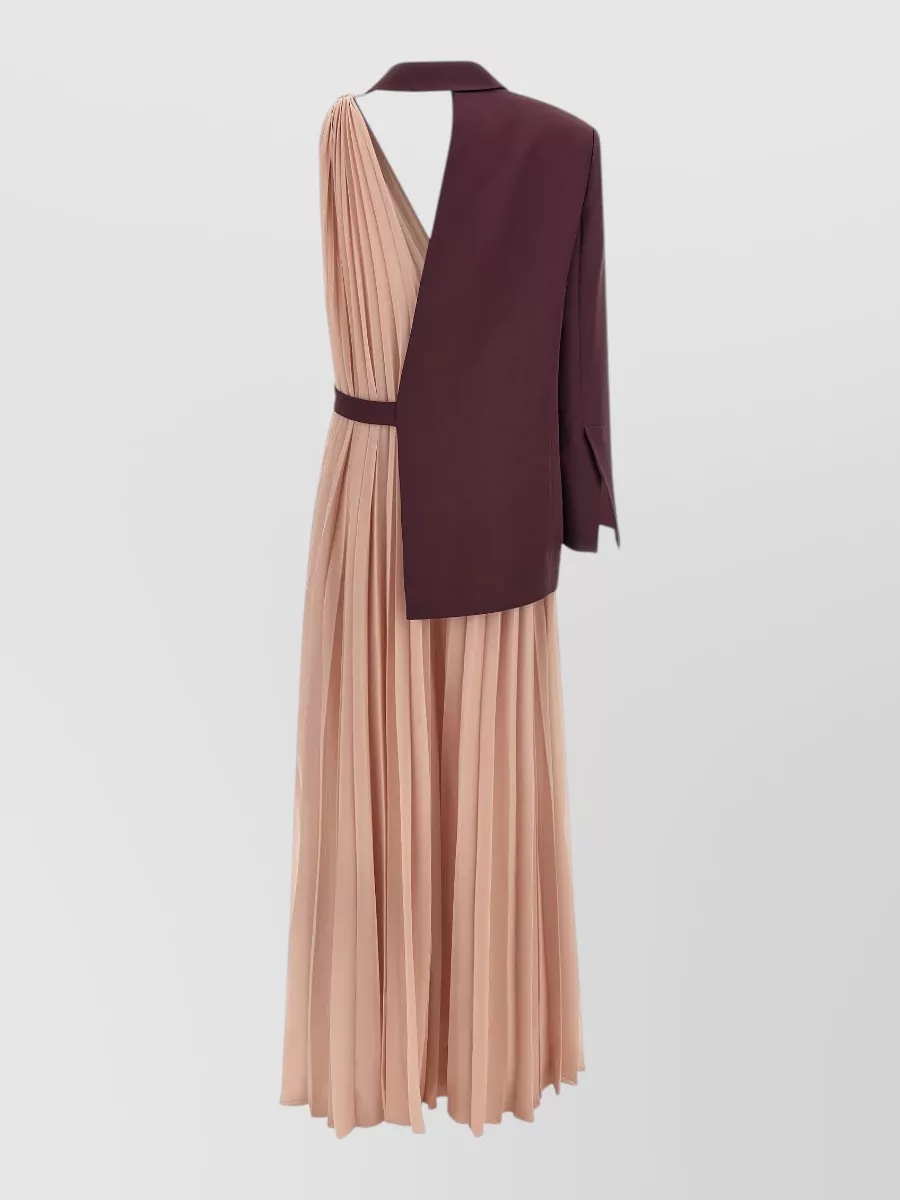 Pinko Pleated Georgette Sleeveless V-Neck Maxi Evening Dress And Single-Breasted Blazer Set