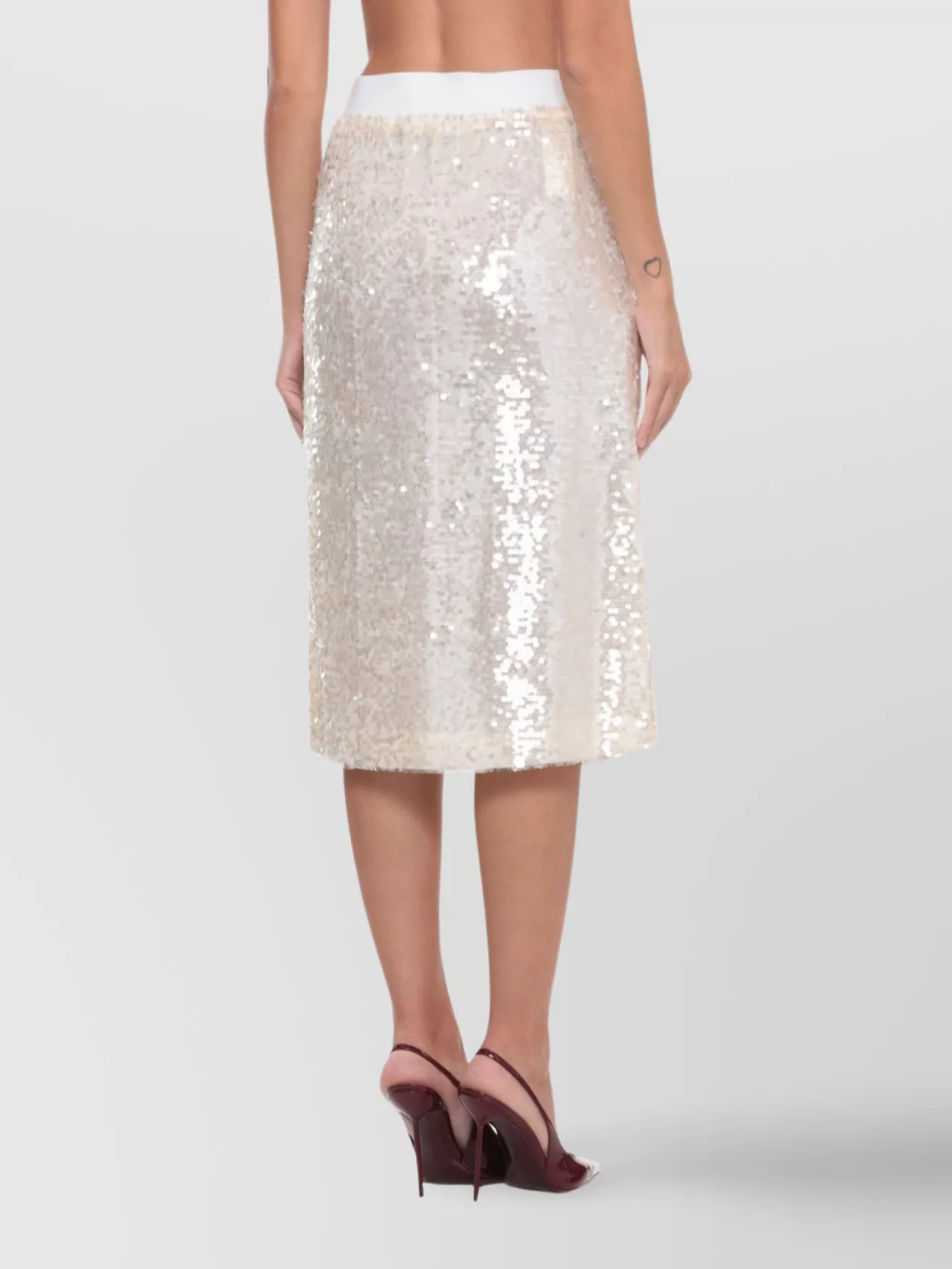 Peserico Midi Skirt With Sequins And Side Vent In Neutral